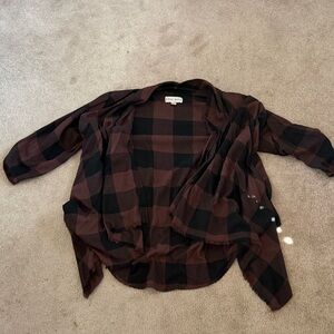 Knox Rose Brown and Black Plaid Open Front Cardigan